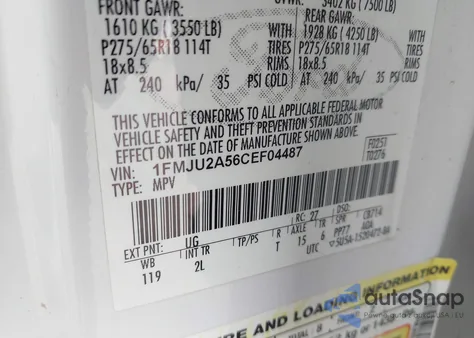 2012 Ford Expedition Limited from USA, damaged, VIN 1FMJU2A56CEF04487